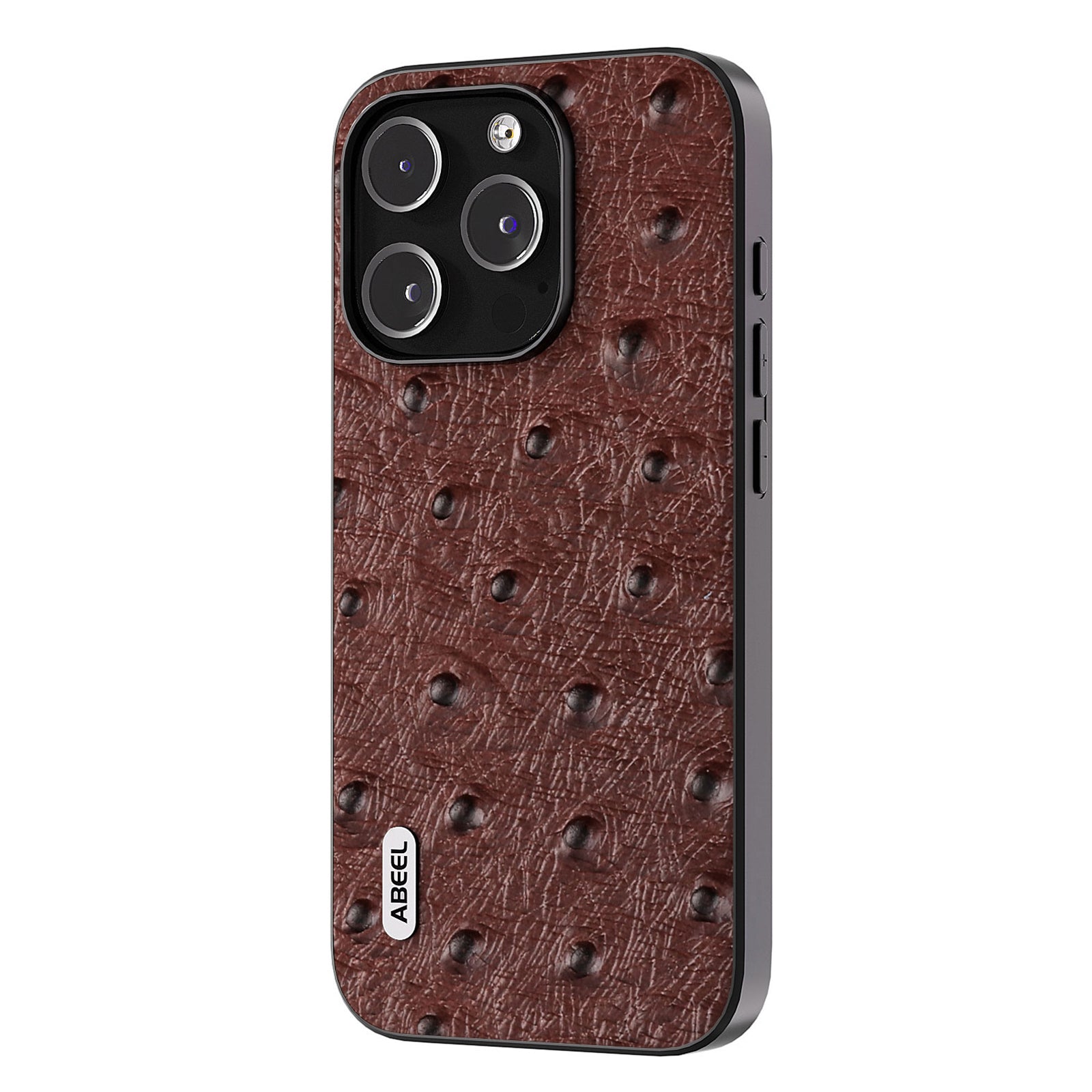 Kryt ABEEL Anti-drop Phone Case pro iPhone 15 Pro Max Pštrosí textura z pravé hovězí kůže PC TPU kryt Kryt ABEEL Anti-drop Phone Case pro iPhone 15 Pro Max Pštrosí textura z pravé hovězí kůže PC TPU kryt